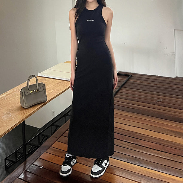 Letter design temperament bodycon vest dress