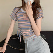 Hollow butterfly stripe cropped t-shirt tie top