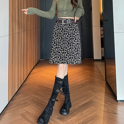 High-Waisted Slimming Leopard Print Mini Skirt