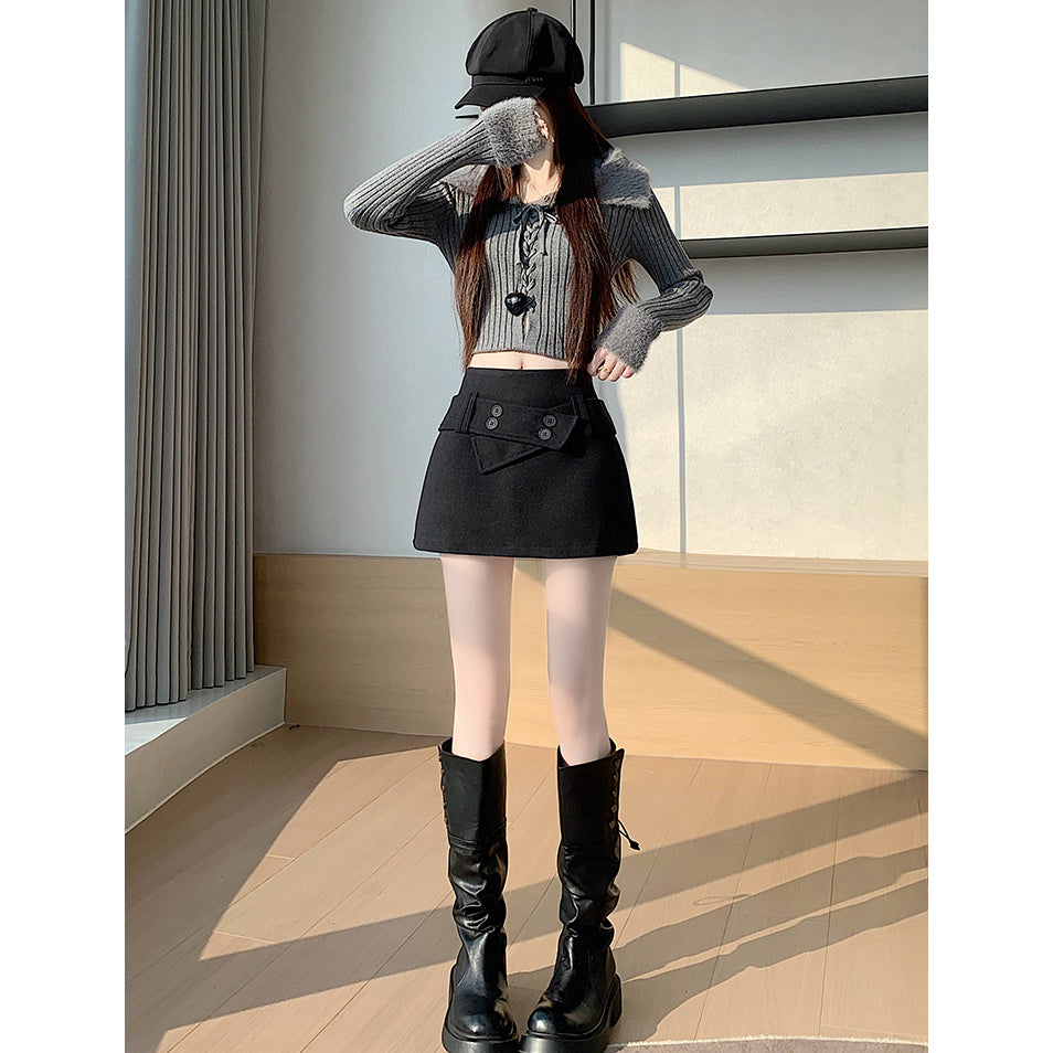 Vintage-Style High-Waisted A-Line Wool Skirt