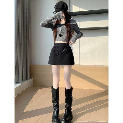 Vintage-Style High-Waisted A-Line Wool Skirt