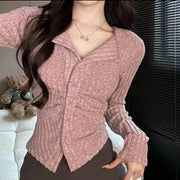 Fashionable knitted cardigan in brushed fabric