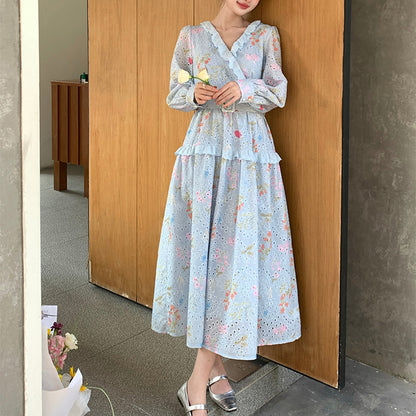 French-Style Tea Break V-Neck Floral Dress With Belt