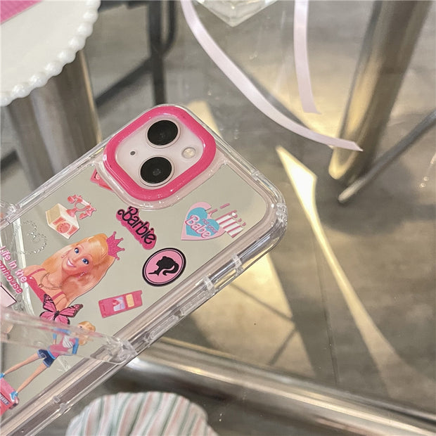 Cartoon barbie pink princess mirror creative protective case