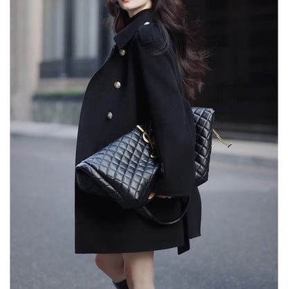 Retro Red Long Wool Coat With Gold Buttons