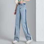 Contrasting color high-waist wide-leg jeans