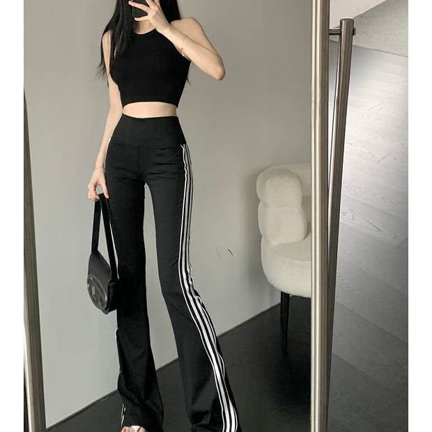 Vest navel strap flared side stripe yoga pants