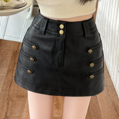 Retro PU Leather Utility Culottes