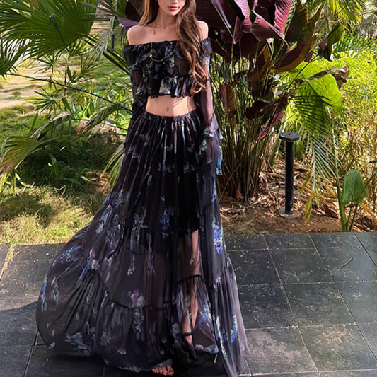 Ruffled Top And Long Skirt Set