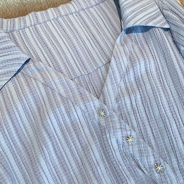 Striped Long Sleeve Diagonal Button Shirt Dress