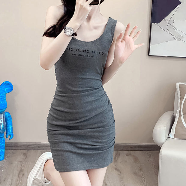 Slim fit monogrammed stretch sleeveless bodycon dress