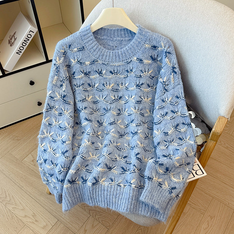Sweet Loose Contrast Color Sweater