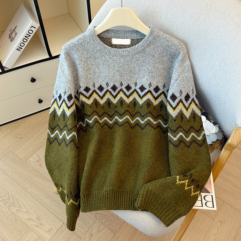 Colorblock Crew Neck Pullover Sweater