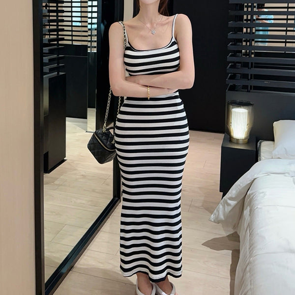 Striped Sleeveless U-Neck Bodycon Cami Dress