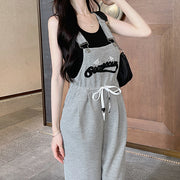Casual drawstring waist loose suspenders jumpsuit