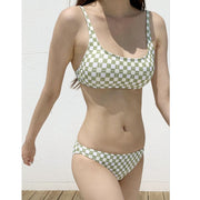 Diamond plaid high waist bikini three-piece set