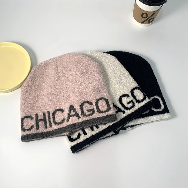 Alphabet warm knit dome hat