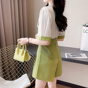 Contrasting color top high waist wide leg shorts set