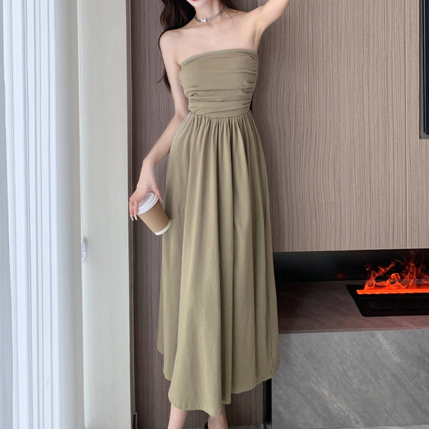 Modal slim waist long tube top dress