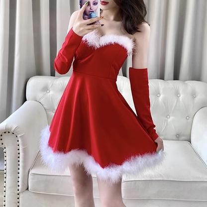 Backless Low-Cut Sleeve Christmas Tube Top Dress