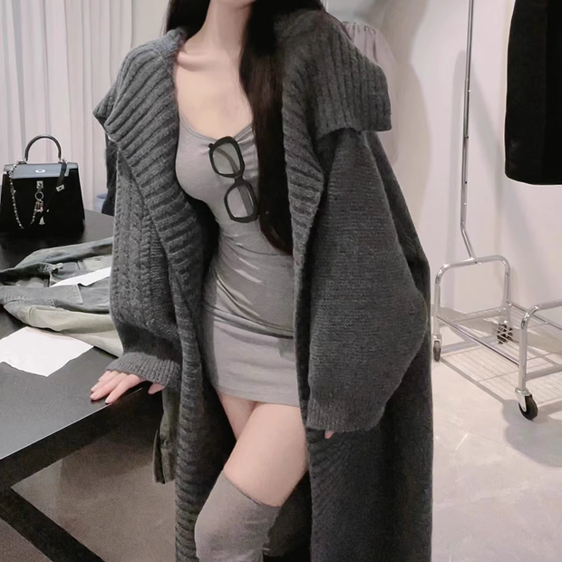 Tight Suspender Dress Knitted Cardigan Set