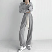 Zipper cropped sweatshirt elastic waist pants set