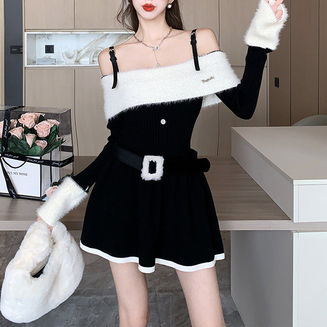 Off-The-Shoulder Long-Sleeve Knit Dress