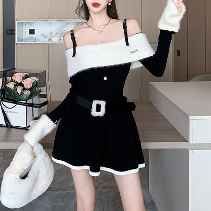 Off-The-Shoulder Long-Sleeve Knit Dress
