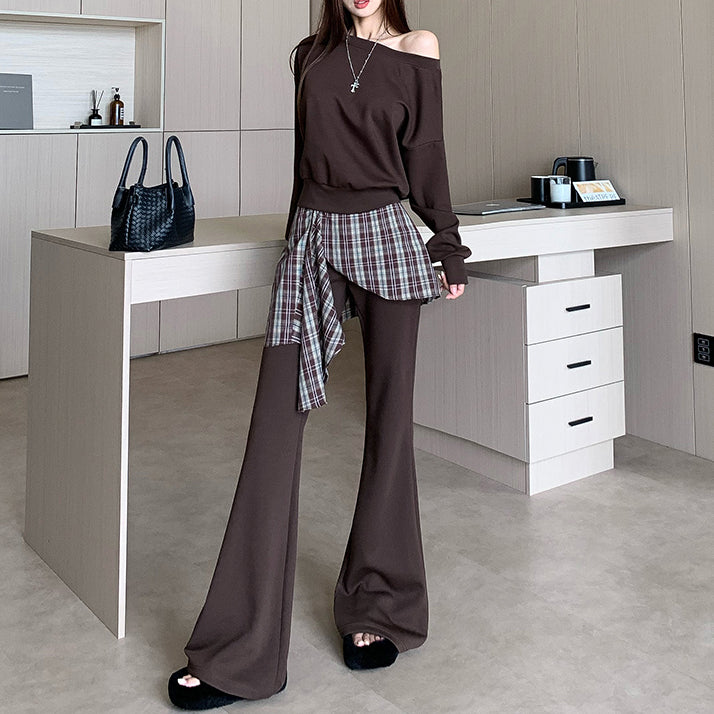 Retro Plaid High-Waisted Trousers Two-Piece Suit