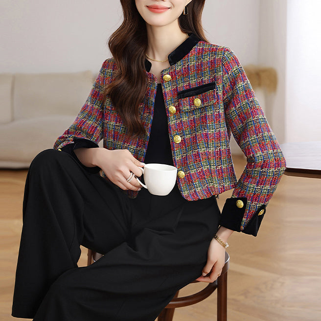 Stylish Velvet Plaid Jacket