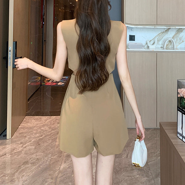 Double-Breasted Cropped Sleeveless Jumpsuit