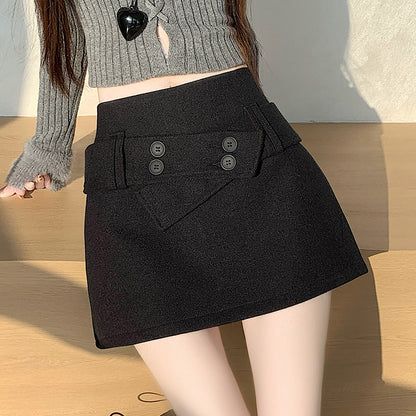 Vintage-Style High-Waisted A-Line Wool Skirt