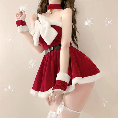 Tube top bow top skirt sexy christmas set