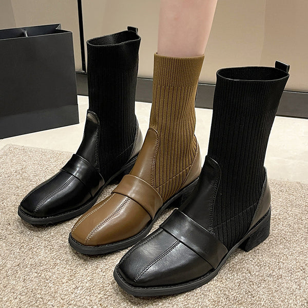 Martin New High Heel Increased Square Heel Sock Boots
