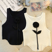 Rose slim fit sleeveless ice silk knit tank top