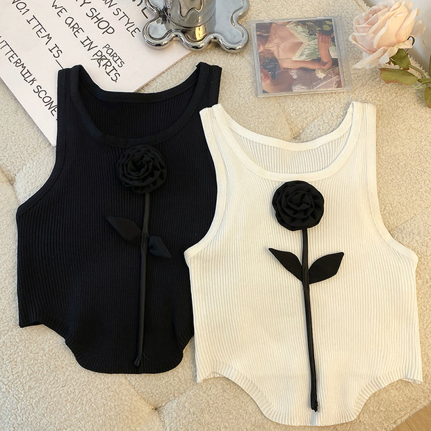 Rose slim fit sleeveless ice silk knit tank top
