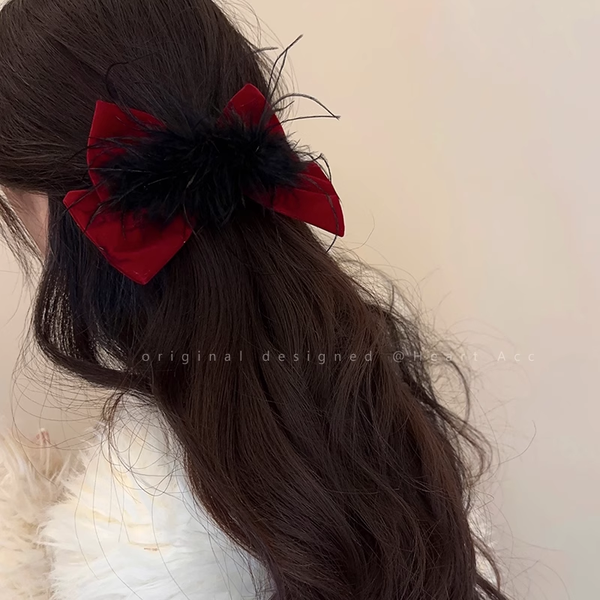Bow Feather Hairpin Ponytail Headwear Retro Spring Clip