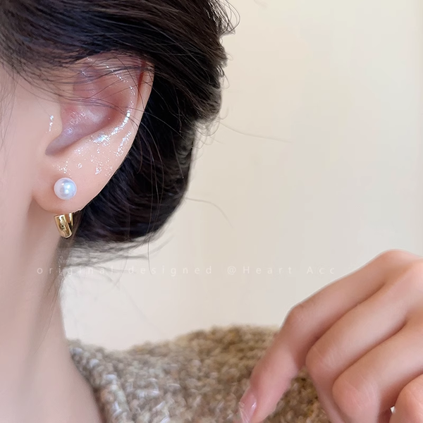 Pearl C-Shaped Plain Hoop One For Two Wears Earrings