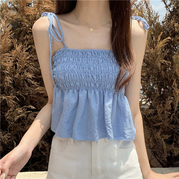 Pleated Stretch Ruffle Camisole Top