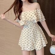 Ruffled polka dot waist slim jumpsuit shorts