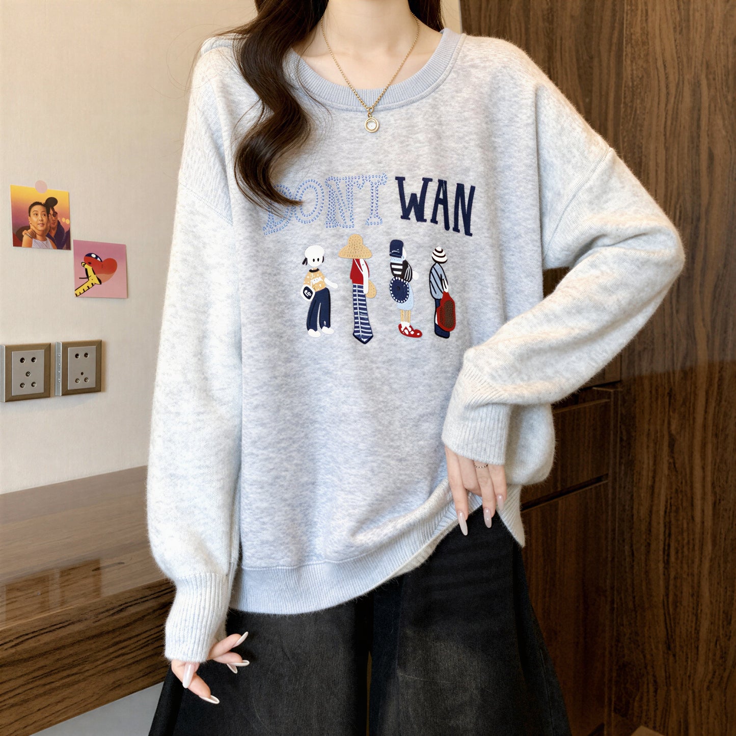 Cartoon Letter Print Long-Sleeved Sweatshirt
