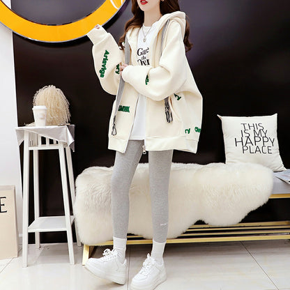 Loose-Fitting Casual Hooded Sweatshirt Jacket
