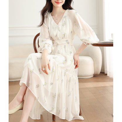 French-Style White Floral Dress