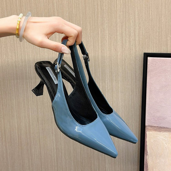 Pointed Toe Smooth Upper Heel Sandals