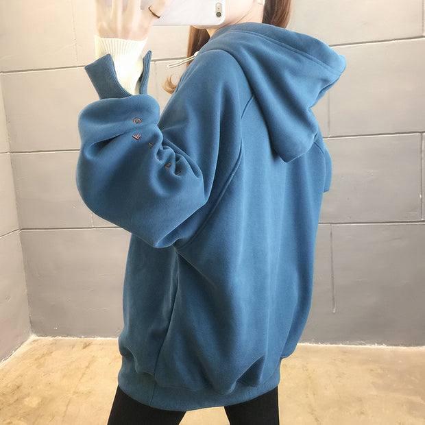 Drawstring hooded loose long sleeve sweatshirt