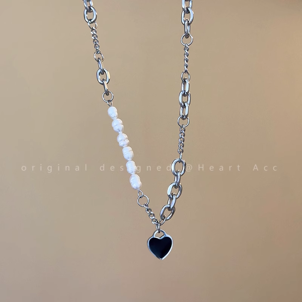 Black Love Pearl Necklace Versatile Sweater Chain