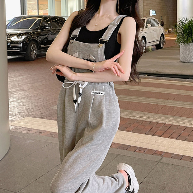 Casual drawstring waist loose suspenders jumpsuit
