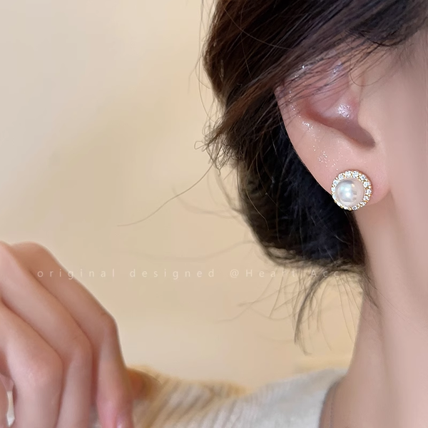 Pearl Oyster Bead Zircon Stud Temperament Exquisite Earrings