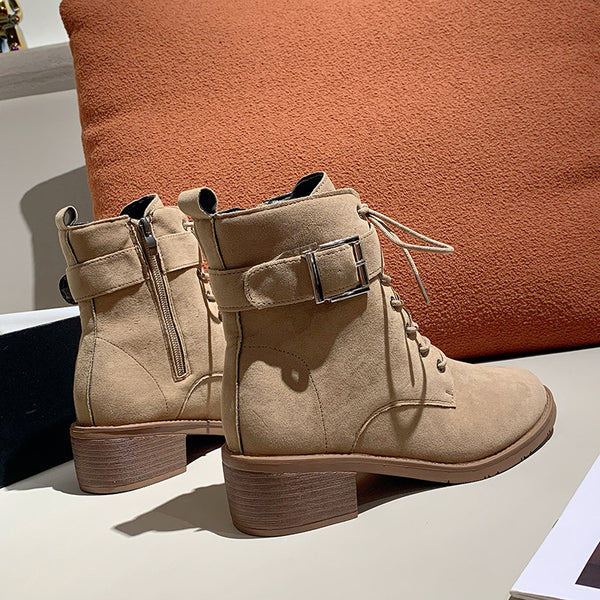 High-Heeled Nubuck Suede Bare Motorcycle Martin Boots