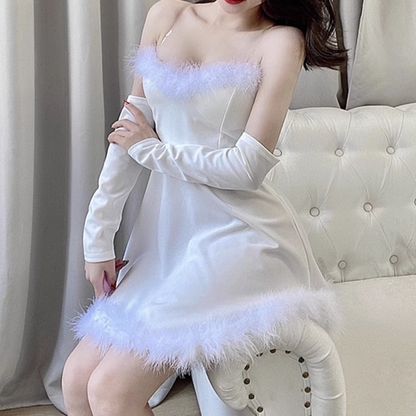 Backless Low-Cut Sleeve Christmas Tube Top Dress